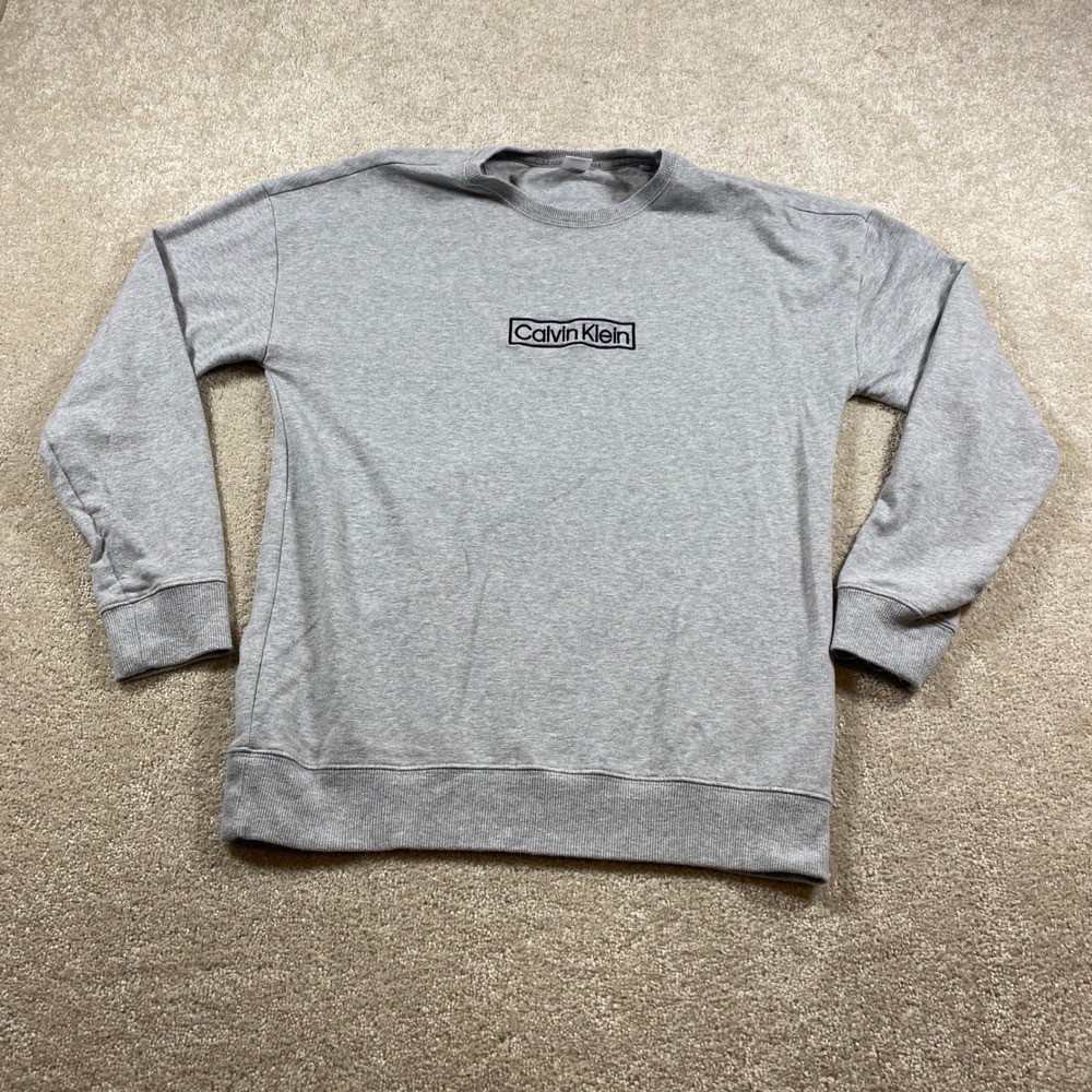 Calvin Klein Sweatshirt Mens Small Gray Sleepwear Box Logo Pullover QS6803